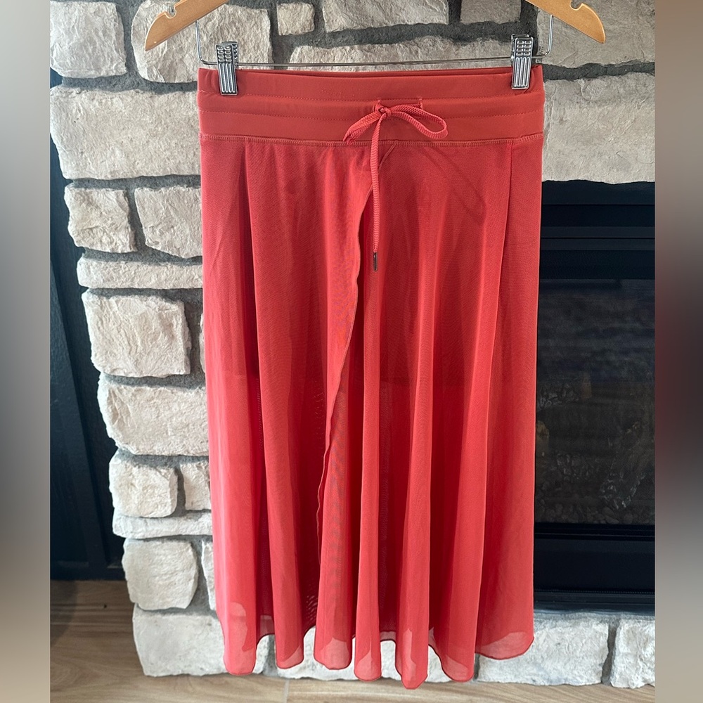 🆕NWT HALARA  High Waisted Drawstring Contrast Mesh Flowy Midi Flare Casual Skirt - Picture 8 of 10